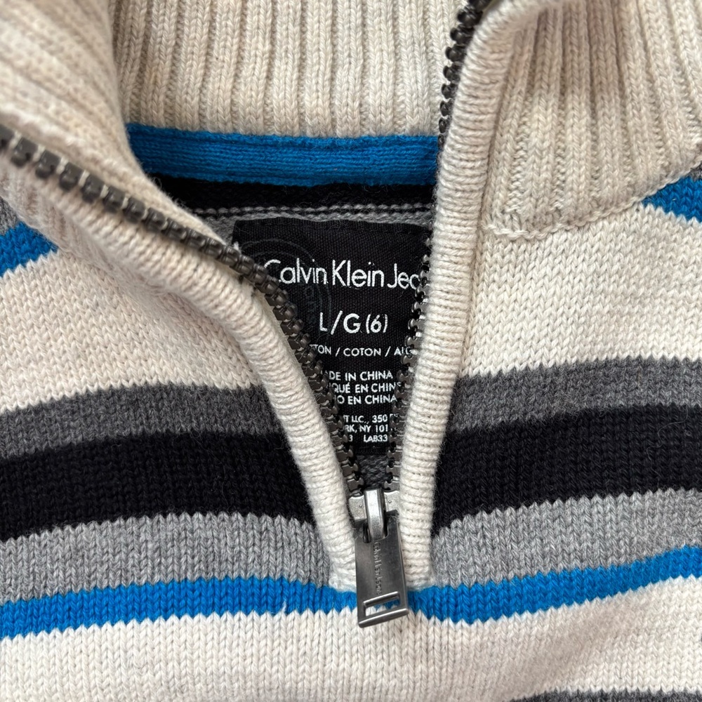 Calvin Klein Child's Striped Sweater - Cream, Black, Blue, size 6